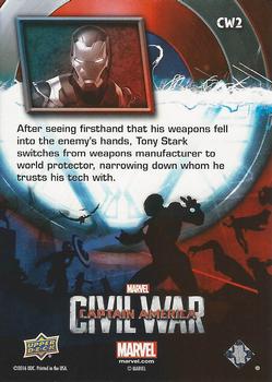 2016 Upper Deck Captain America Civil War (Walmart) #CW2 (Iron Man)                                  After seeing firsthand that his weapons fell into Back
