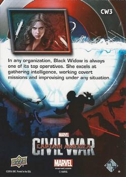 2016 Upper Deck Captain America Civil War (Walmart) #CW3 (Black Widow)                               In any organization, Black Widow is always one of Back