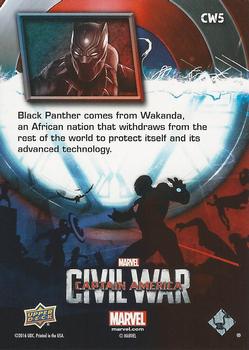 2016 Upper Deck Captain America Civil War (Walmart) #CW5 (Black Panther)                             Black Panther comes from Wakanda, an African Back