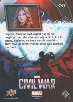 2016 Upper Deck Captain America Civil War (Walmart) #CW9 (Agent 13)                                  Captain America met Agent 13 as his neighbor, but Back