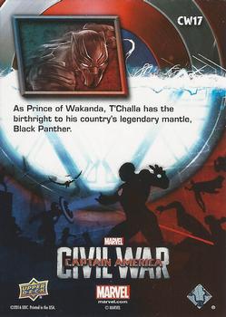 2016 Upper Deck Captain America Civil War (Walmart) #CW17 (Black Panther)                             As Prince of Wakanda, T'Challa has the birthright Back