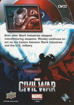 2016 Upper Deck Captain America Civil War (Walmart) #CW22 (War Machine)                               Even after Stark Industries stopped manufacturing Back