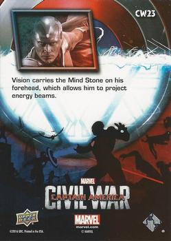 2016 Upper Deck Captain America Civil War (Walmart) #CW23 (Vision)                                    Vision carries the Mind Stone on his forehead Back