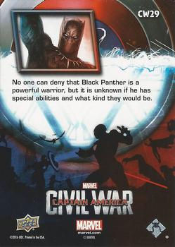 2016 Upper Deck Captain America Civil War (Walmart) #CW29 (Black Panther)                             No one can deny that Black Panther is a powerful Back