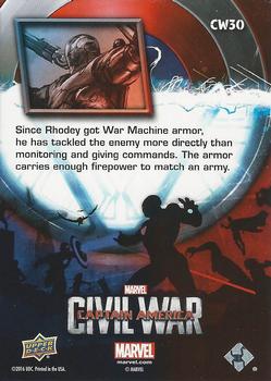 2016 Upper Deck Captain America Civil War (Walmart) #CW30 (War Machine)                               Since Rhodey got War Machine armor, he has tackled Back