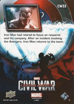 2016 Upper Deck Captain America Civil War (Walmart) #CW33 (Iron Man)                                  Iron Man had retired to focus on research and his Back