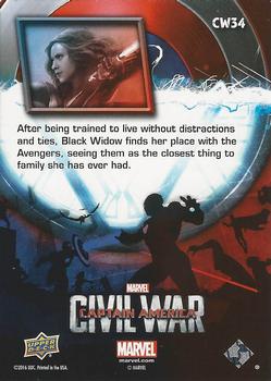 2016 Upper Deck Captain America Civil War (Walmart) #CW34 (Black Widow)                               After being trained to live without distractions Back