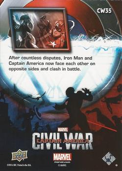 2016 Upper Deck Captain America Civil War (Walmart) #CW35 (Iron Man vs. Captain America)              After countless disputes, Iron Man and Captain Back
