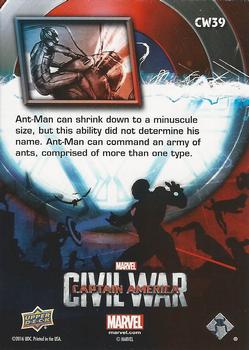 2016 Upper Deck Captain America Civil War (Walmart) #CW39 (Ant-Man and Ant-hony)                      Ant-Man can shrink down to a miniscule size, but Back