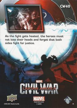 2016 Upper Deck Captain America Civil War (Walmart) #CW40 (eye beam vs. shield)                       As the fight gets heated, the heroes must not lose Back
