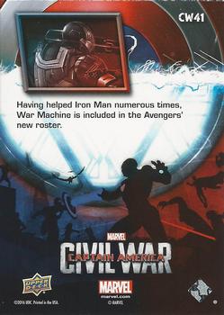 2016 Upper Deck Captain America Civil War (Walmart) #CW41 (War Machine)                               Having helped Iron Man numerous times, War Machine Back