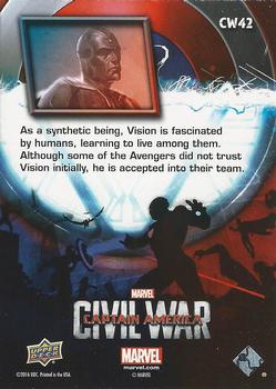 2016 Upper Deck Captain America Civil War (Walmart) #CW42 (Vision)                                    As a synthetic being, Vision is fascinated by Back