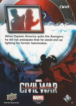 2016 Upper Deck Captain America Civil War (Walmart) #CW49 (Captain America and Iron Man silhouette)   When Captain America quits the Avengers, he did Back