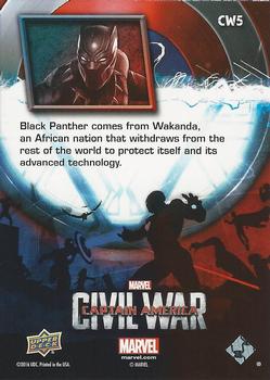 2016 Upper Deck Captain America Civil War (Walmart) #CW5 (Black Panther) Black Panther comes from Wakanda, an African Back