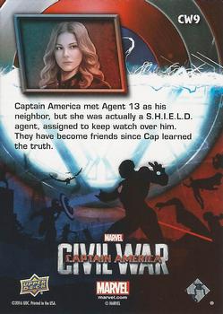 2016 Upper Deck Captain America Civil War (Walmart) #CW9 (Agent 13) Captain America met Agent 13 as his neighbor, but Back