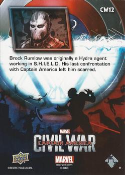 2016 Upper Deck Captain America Civil War (Walmart) #CW12 (Crossbones) Brock Rumlow was originally a Hydra agent working Back