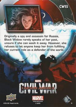 2016 Upper Deck Captain America Civil War (Walmart) #CW15 (Black Widow) Originally a spy and assassin for Russia, Black Back