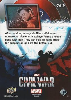 2016 Upper Deck Captain America Civil War (Walmart) #CW19 (Hawkeye) After working alongside Black Widow on numerous Back