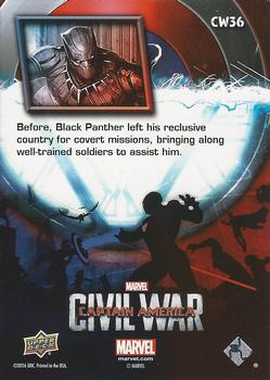 2016 Upper Deck Captain America Civil War (Walmart) #CW36 (Black Panther) Before, Black Panther left his reclusive country Back