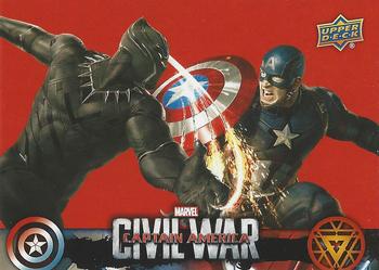 2016 Upper Deck Captain America Civil War (Walmart) #CW40 (eye beam vs. shield) As the fight gets heated, the heroes must not lose Front