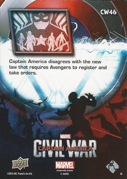 2016 Upper Deck Captain America Civil War (Walmart) #CW46 (Team Captain America silhouette) Captain America disagrees with the Back