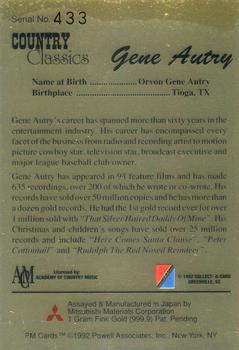 1992 Collect-A-Card Country Classics - 24-Kt Gold #NNO Gene Autry Back