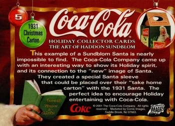 2001 Comic Images Coca-Cola Holiday Collector Cards - The Art of Haddon Sundblom #5 1931 Christmas Carton Back