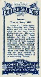 1926 Sinclair British Sea Dogs #4 Seaman, Time of Henry VIII Back