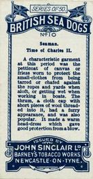 1926 Sinclair British Sea Dogs #10 Seaman, Time of Charles II Back