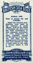 1926 Sinclair British Sea Dogs #21 Admiral, Period 1805 Back