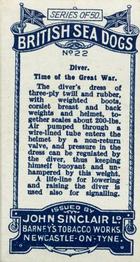 1926 Sinclair British Sea Dogs #22 A Diver, Time of the Great War Back