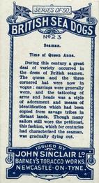 1926 Sinclair British Sea Dogs #23 Seaman, Time of Queen Anne Back