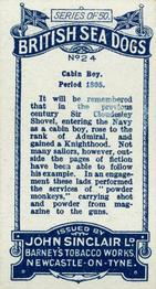 1926 Sinclair British Sea Dogs #24 Cabin Boy, Period 1805 Back