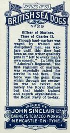 1926 Sinclair British Sea Dogs #29 Officer of Marines, Time of Charles II Back