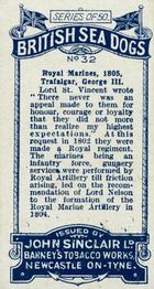 1926 Sinclair British Sea Dogs #32 Royal Marine, Period 1805 Back
