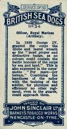 1926 Sinclair British Sea Dogs #34 Officer, Royal Marines of the Year 1830 Back
