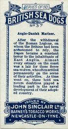 1926 Sinclair British Sea Dogs #37 Anglo-Danish Mariner Back