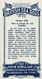 1926 Sinclair British Sea Dogs #42 Seaman, Trafalgar 1805 Back