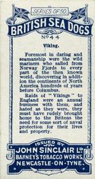 1926 Sinclair British Sea Dogs #44 Viking Back