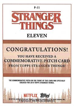 2018 Topps Stranger Things - Commemorative Patch #P-11 Eleven Back