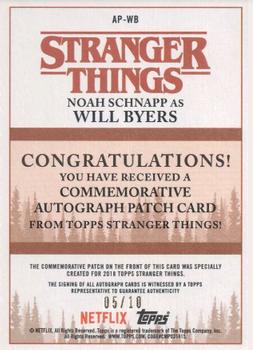 2018 Topps Stranger Things - Commemorative Patch Autograph #NNO Noah Schnapp Back