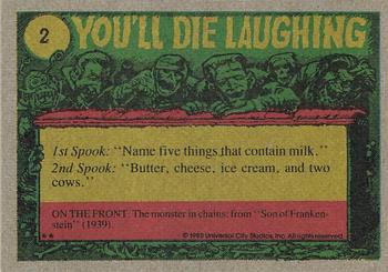 1980 Topps You'll Die Laughing Creature Feature #2 A Little off the Top, Please! Back