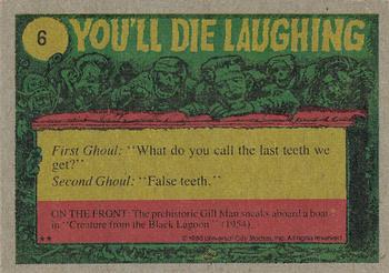 1980 Topps You'll Die Laughing Creature Feature #6 Come On In...The Water's Fine! Back