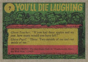 1980 Topps You'll Die Laughing Creature Feature #7 You Can't Boogie in Size 18 Shoes! Back