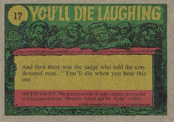 1980 Topps You'll Die Laughing Creature Feature #17 Clothes Make the Monster! Back