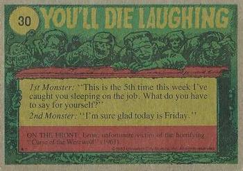 1980 Topps You'll Die Laughing Creature Feature #30 This Is a Hairy Situation! Back
