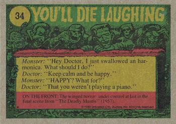 1980 Topps You'll Die Laughing Creature Feature #34 No Job Is Too Big For Your Exterminator! Back