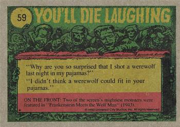 1980 Topps You'll Die Laughing Creature Feature #59 What Do You Mean, My Mother Has a Moustache? Back