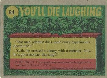 1980 Topps You'll Die Laughing Creature Feature #84 Can You Spare a Dime For a Bite? Back