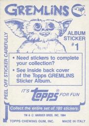 1984 Topps Gremlins Stickers #1 Sticker 1 Back